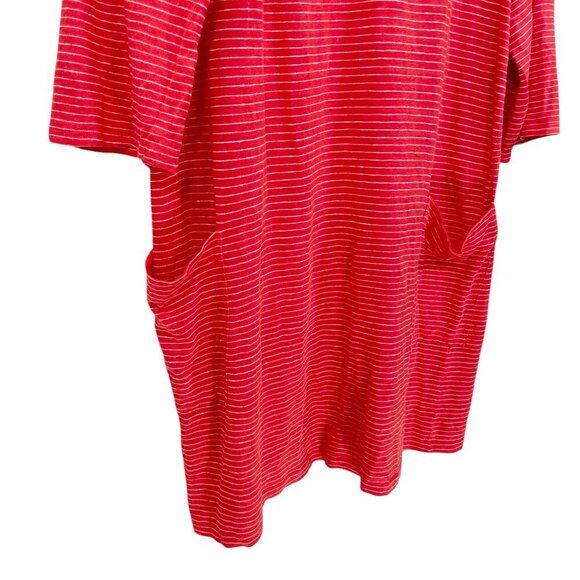 Eileen Fisher Coral Red Dress Size PM Front Pockets 100% Organic Linen‎  Striped - Picture 3 of 6